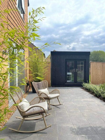 Innovative shed in our new build show homes garden